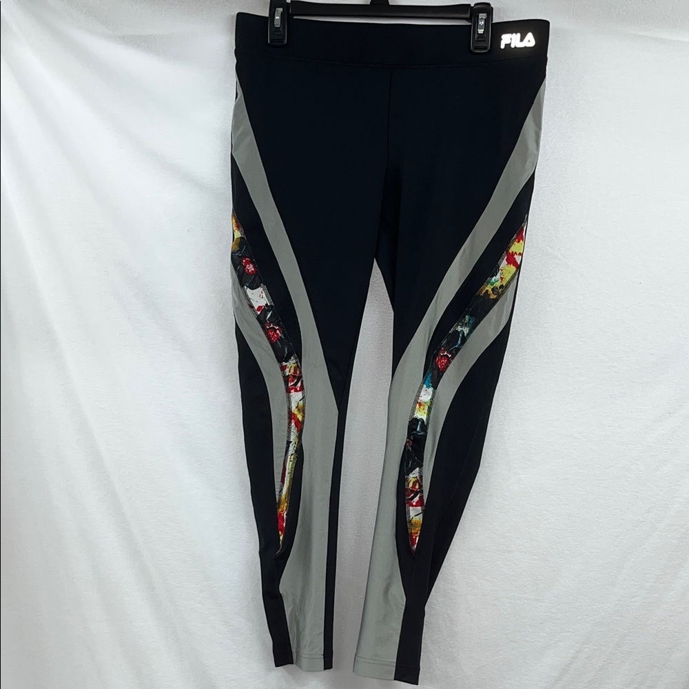 Fila Black and Gray Leggings with Vibrant Accents